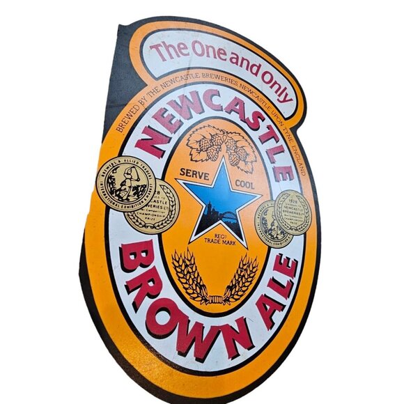 Newcastle Brown Ale Sign The One And Only Fiberboard Beer Label Double Sided - Picture 4 of 15